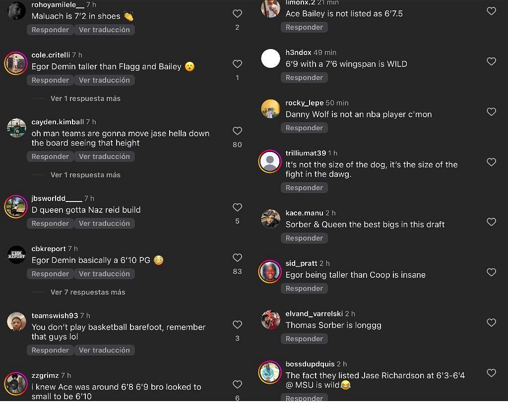 Reactions to the NBA Combine measurements. - Source: Instagram/@recruitsnews